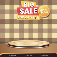 new year big sale banner social media template post with blank space 3d podium for product with abstract brown gradient background design vector