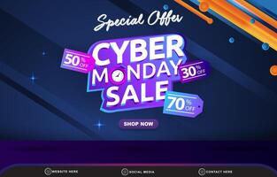 special offer cyber monday sale discount template banner with blank space for product sale with abstract gradient blue background design vector