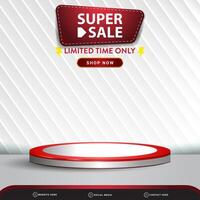 limited super sale banner social media template post with blank space 3d podium for product with abstract white gradient background design vector