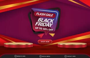 flash sale black friday sale discount template banner with blank space 3d podium for product sale with abstract gradient red and purple background design vector