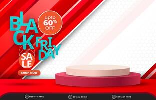 modern 3d black friday sale discount template banner with blank space 3d podium for product sale with abstract gradient red and white background design vector