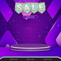 elegant 3d sale banner social media template post with blank space 3d podium for product with abstract purple and blue gradient background design vector