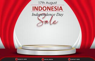 17th of august indonesian independence day sale banner with 3d podium for sale with abstract gradient red and white background design1 vector