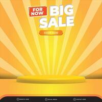 3d big sale banner social media template post with blank space 3d podium for product with abstract orange and yellow gradient background design vector