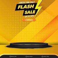 limited flash sale banner social media template post with blank space 3d podium for product with abstract orange and yellow gradient background design vector