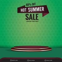 summer sale banner social media template post with blank space 3d podium for product with abstract green gradient background design vector