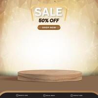 sale discount banner for social media template post with blank space 3d podium for product with abstract brown and white gradient background design vector