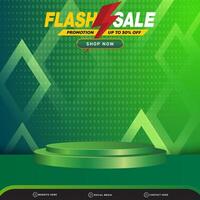 elegant flash sale banner social media template post with blank space 3d podium for product with abstract green gradient background design vector