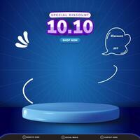 special discount 10.10 sale with square template banner blank space 3d podium for product sale with abstract gradient blue background design vector