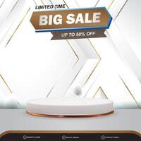 limited big sale discount banner social media template post with blank space 3d podium for product with abstract white and brown gradient background design vector