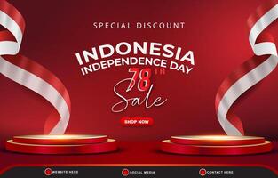 special discount indonesian independence day 78th of august sale banner with 3d podium for sale with abstract gradient red and white background design vector