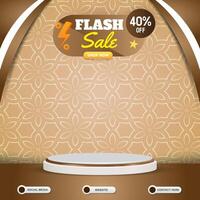 flash sale discount social media template banner post with blank space 3d podium for product sale with abstract gradient brown background design vector