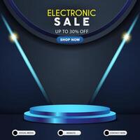 electronic sale social media template banner post with blank space podium for product sale with abstract gradient blue background design vector