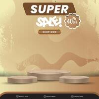 elegant super sale discount banner social media template post with blank space 3d podium for product with abstract brown gradient background design vector