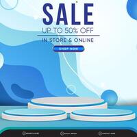 sale discount banner social media template post with blank space 3d podium for product with abstract blue and white gradient background design vector