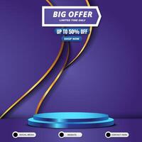 big offer sale social media template banner post with blank space 3d podium for product sale with abstract gradient blue background vector