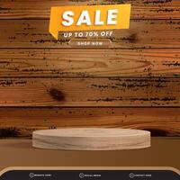 sale discount banner for social media template post with blank space 3d podium for product with abstract brown gradient background vector