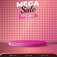 mega sale banner social media template post with blank space 3d podium for product with abstract pink and purple gradient background design vector