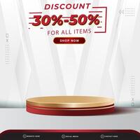 discount banner social media template post with blank space 3d podium for product with abstract white gradient background design vector
