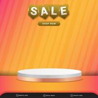 sale banner for social media template post with blank space 3d podium for product with abstract pink and orange gradient background vector