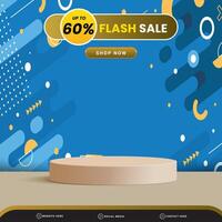 elegant flash sale banner for social media template post with blank space 3d podium for product with abstract blue gradient background vector