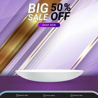 big sale banner social media template post with blank space 3d podium for product with abstract purple and luxury gradient background design vector