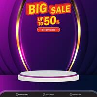super sale banner social media template post with blank space 3d podium for product with abstract purple gradient background design vector