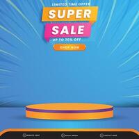elegant limited sale banner social media template post with blank space 3d podium for product with abstract blue gradient background design vector