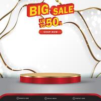 big sale banner social media template post with blank space 3d podium for product with abstract white and golden gradient background design vector