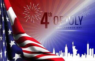 4th of july american independence day background banner with flag and abstract gradient red white and blue design vector