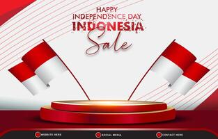 happy 78th of august indonesian independence day sale banner with 3d podium for sale with abstract gradient red and white background design28 vector
