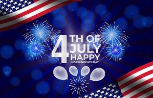 4th of july american independence day banner with shiny fireworks and abstract gradient blue background design vector