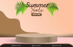 summer sale discount template banner for social media post with blank space 3d podium for product sale with abstract gradient brown background design vector