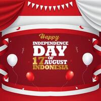 happy 17th of august indonesian independence day square banner for social media post with with abstract gradient red and white background design vector