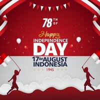 happy 78th and 17th of august indonesian independence day square banner for social media post with with abstract gradient red and white background design vector