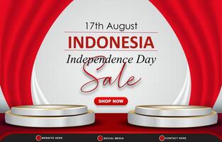 17th of august indonesian independence day sale banner with 3d podium for sale with abstract gradient red and white background design2 vector