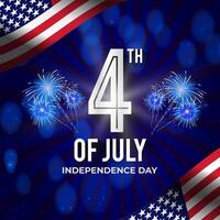 4th of july american independence day background banner with fireworks and abstract gradient blue design vector