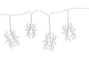 Hand-drawn spider web continuous line art drawing. Halloween concept linear background. vector