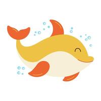 Cute Dolphin Cartoon Character Swimming on the Ocean with Happy Expression vector