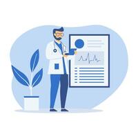 Man Doctor Analyzing Data Diagram with Infographic on Screen vector