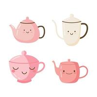 Collection of Cute Drink Teapot Kettle Character with Happy Expression vector