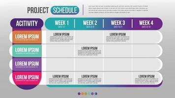 Project schedule activity event chart daily and weekly timetable infographic design template.Overview planning timeline business illustration. vector
