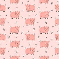 Seamless pattern with cute pig and flower vector