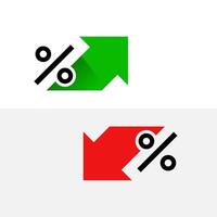 illustration of upward and downward arrows with percentage symbols, representing increase and decrease trends. Ideal for financial reports, business performance presentations, or data analysis vector