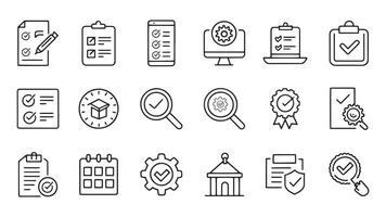 Inspection web icons in line style. Examination, testing, quality control, check, inspect related icon set flat illustration. vector