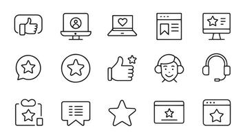 Feedback and Testimonial web icon set in line style. Customer support, rating, website, review, support, like, comment, data, internet related icon set flat illustration. vector