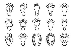 Footprint step path related , black 15 pcs icons set isolated on white background flat illustration vector