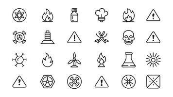 Hazard Danger web icons in line style. Risk, toxic, explosive, flammable related icon set flat illustration. vector