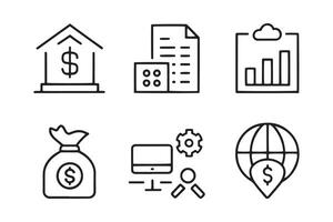Risk Management web icon set in line style. Risk analysis, risk investment, minimizing losses, plan, low cost related icon set flat illustration. vector