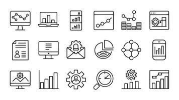 Business Intelligence web icons in line style. Analysis, data, management, visualization, idea, icon set flat illustration vector